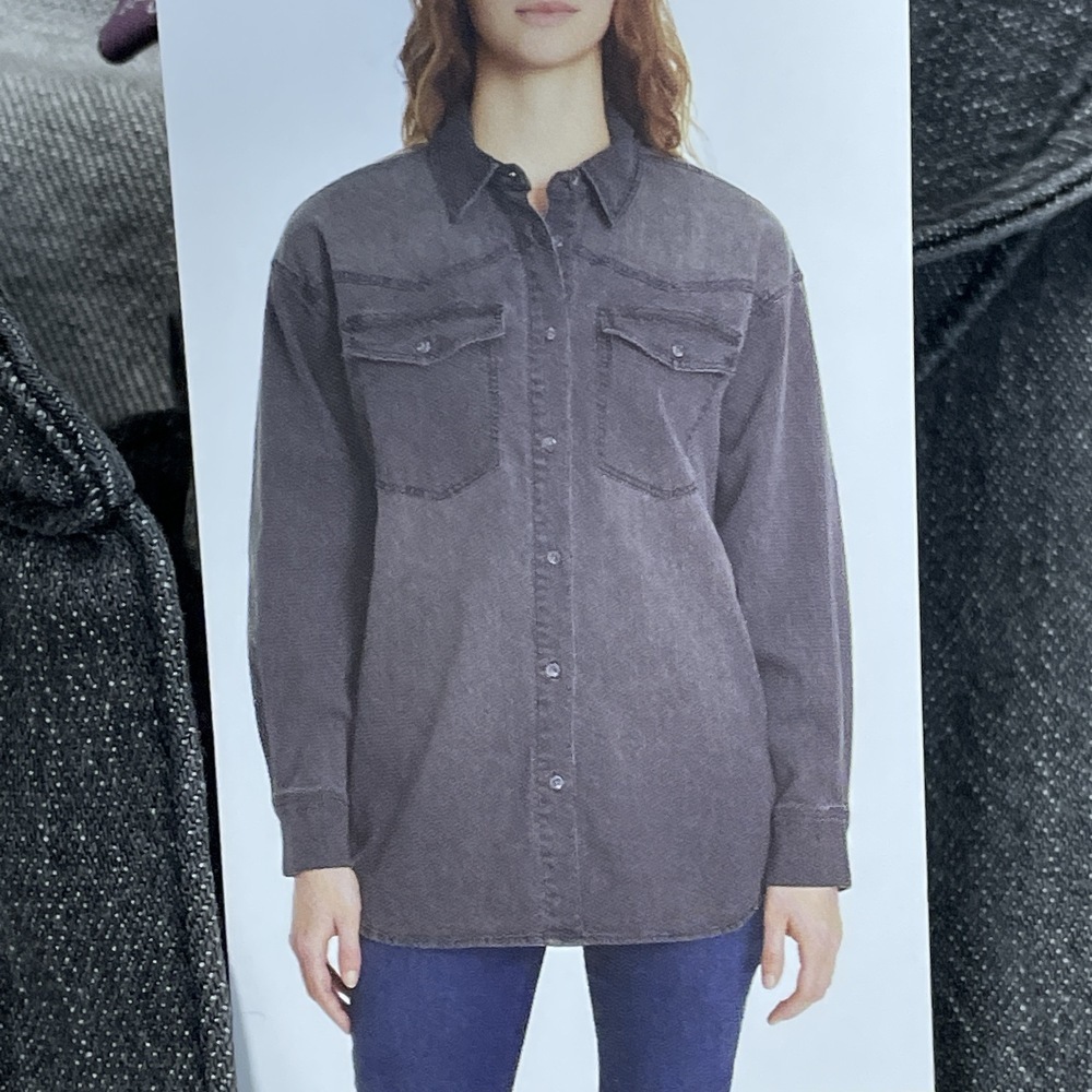 Gloria Vanderbilt Women's S Button-Up Grey Cotton Blend H0194